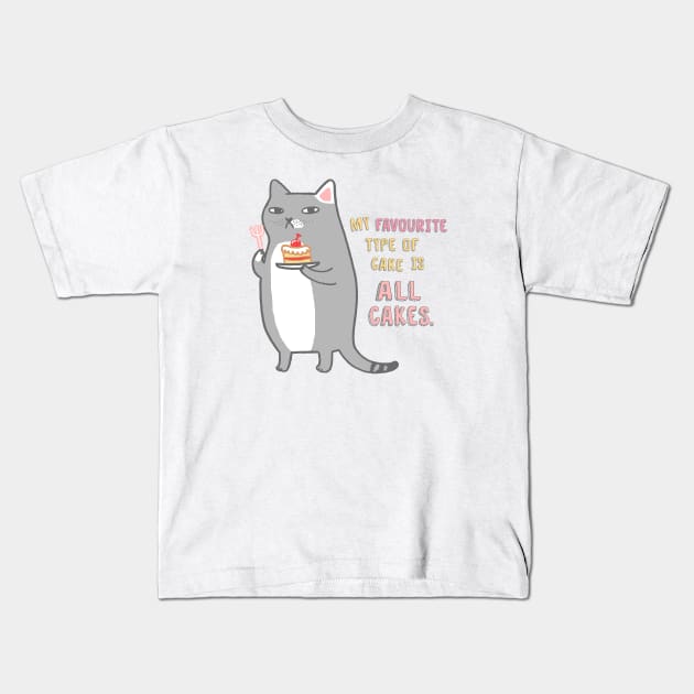 Celebration Cat - Favourite Type Of Cake Kids T-Shirt by natelledrawsstuff